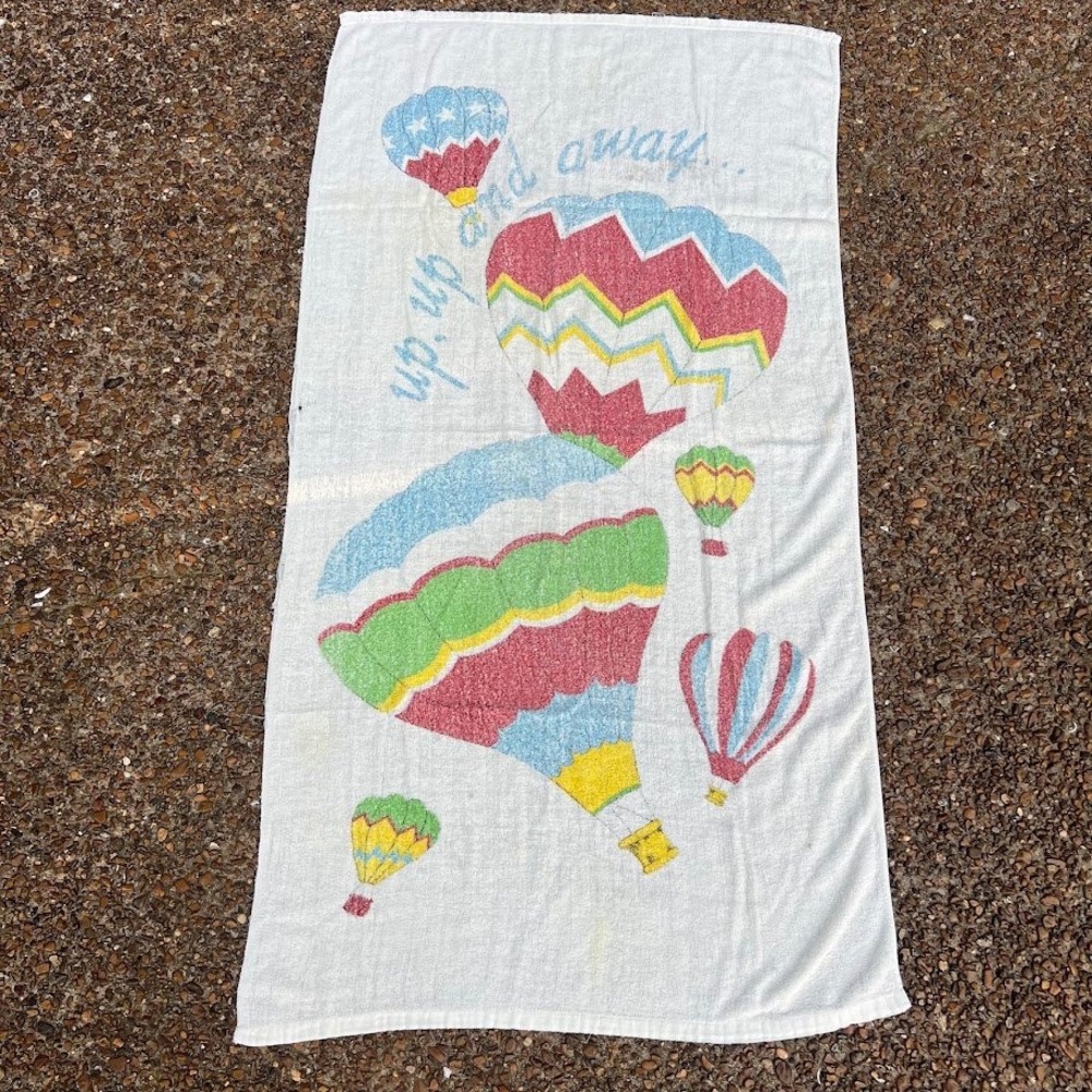 Vintage Elegant Hot Air Balloon Terry Beach Towel Up Up and Away White Colorful